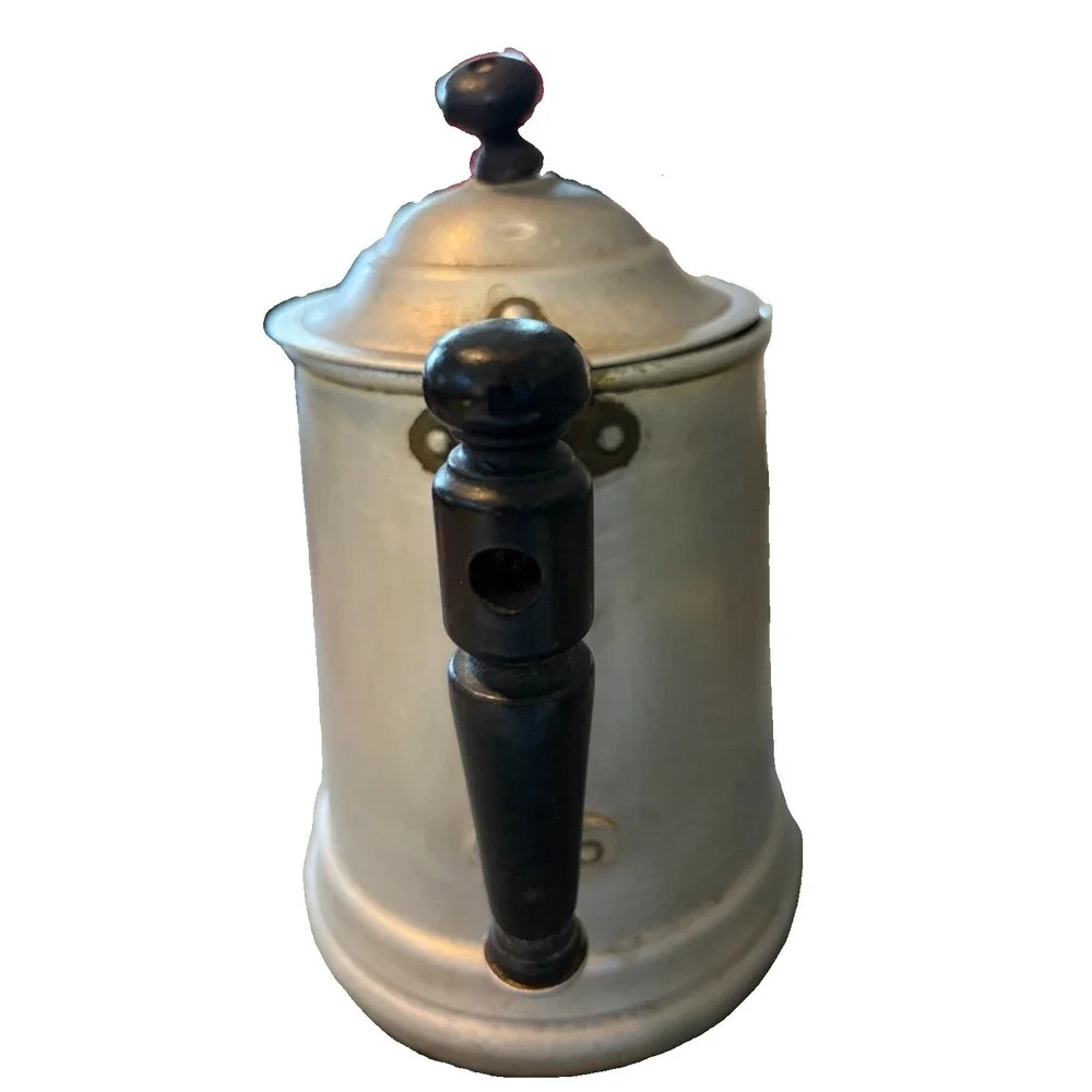 Vintage Aluminum Coffee Pot Hinged Lid Black Handle Strainer Spout Primitive